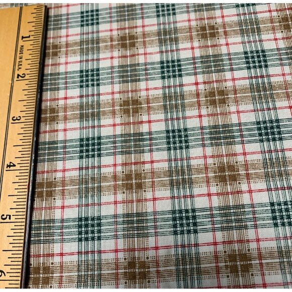 Vintage Green Brown Plaid Cotton Fabric 1/2 Yard 44" Quilting Sewing - Picture 3 of 4